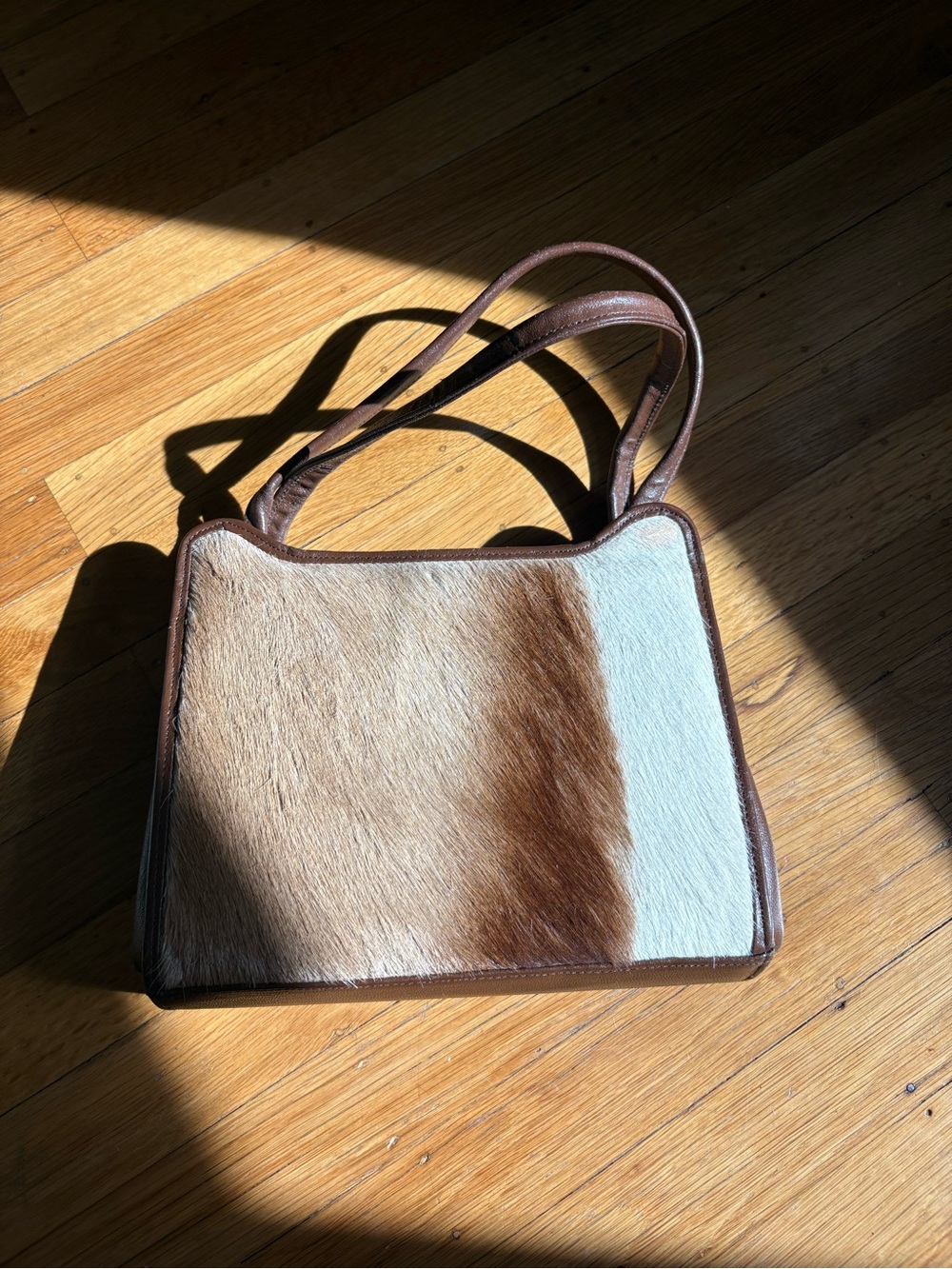Vintage Two-Tone Pony Hair Shoulder Bag in Brown and Cream